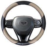 Husa volan Panda, tip fibra carbon negru cu insertii piele ecologica perforata bej, 38 cm