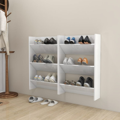 Pantofare de perete, 2 buc., alb extralucios, 60x18x90 cm, PAL foto