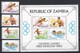 Zambia 1980 - Jocurile Olimpice - Moscova, Serie + Bloc, MNH