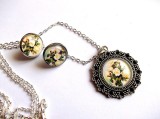 Set bijuterii sticla cu pandantiv , cercei cu model floral 32502