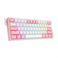 Tastatura Gaming Mecanica Redragon Fizz Pro RGB White Pink Red Switch, Bluetooth, iluminare RGB (Alb/Roz)