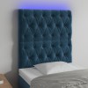 Tăblie de pat cu LED, albastru &icirc;nchis, 80x7x118/128cm, catifea