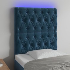 vidaXL Tăblie de pat cu LED, albastru &icirc;nchis, 80x7x118/128cm, catifea