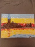 TABLOU PE PANZA CU SASIU NOU 40X60 CM PEISAJ ACRILIC PRET 100 LEI NEGOCIABIL
