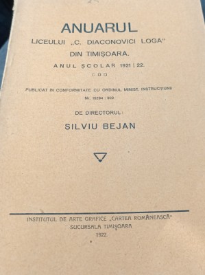 ANUARUL LICEULUI C DIACONOVICI LOGA 1921 1922 foto