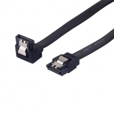 Cablu de conectare cu un conector in linie dreapta si unul inclinat , Lanberg , SATA Data II mama/mama 6GB/S , 0,3 m , negru foto