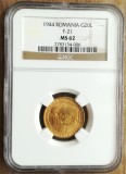Moneda AUR 20 lei 1944, Ardealul Nostru, piesa de colectie, certificata de NGC cu gradul MS62