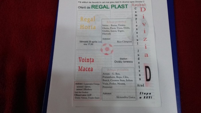 program Regal Horia - Vointa Macea