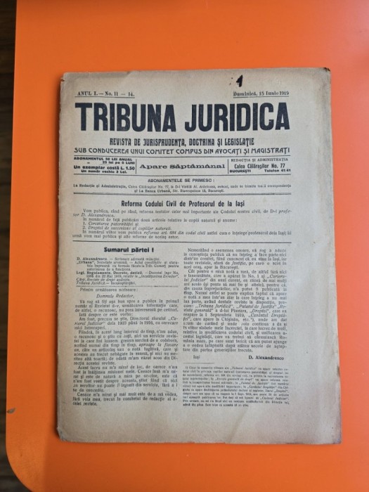 Tribuna Juridică nr. 11-14/15.06.1919