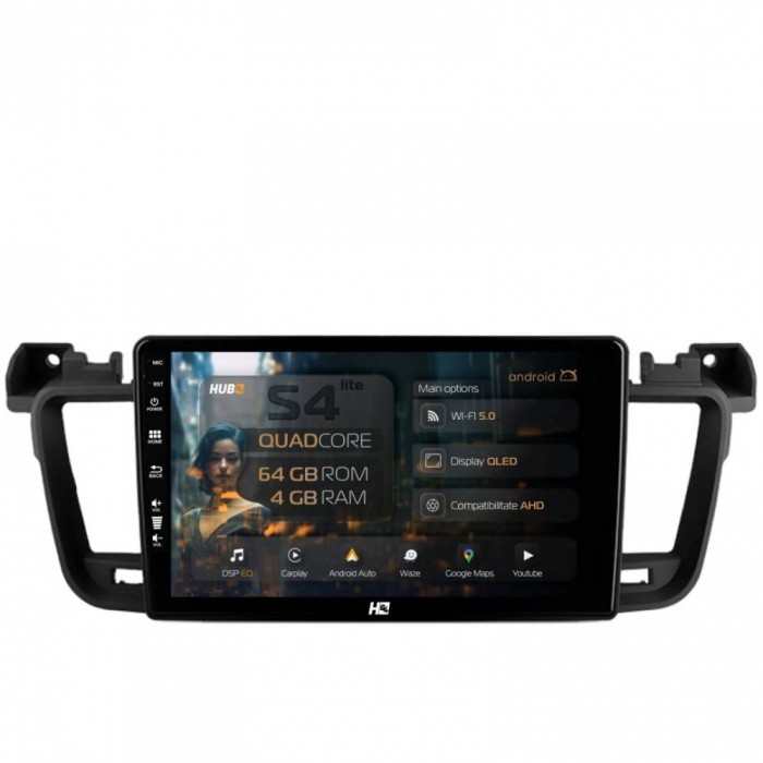 Navigatie Peugeot 508 (2010-2018) 4GB RAM Android 13 Quadcore DSP GPS Wi-FI Carplay Android Auto USB Bluetooth Waze Touchscreen 9 inch