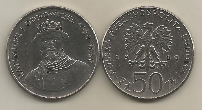 POLONIA 50 ZLOTI 1980 CASIMIR I the RESTORER [1] a UNC , liv in cartonas