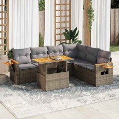 vidaXL Set canapele grădină cu perne 7 piese bej poliratan/lemn acacia 3327608