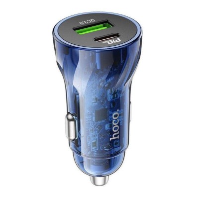 Incarcator Priza Auto Hoco Z47A, 2xUSB PD 30W Super Fast Charge, Albastru foto