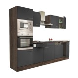 Mobilier de bucătărie Yorki cu corp din stejar Yorki, fațadă antracit cu finisaj satinat, dimensiune 280 cm, fără blat de lucru