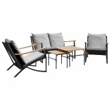 Set mobilier de balcon, 5 piese, cu perne, negru, otel