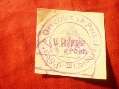 Timbru Albania 1913 - 5 gr. violet stampilat , urma fragnent pe verso