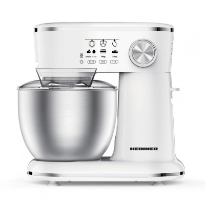 Mixer planetar Heinner, 1000 W, bol inox 5 l, 10 viteze, accesorii tel, carlig framantare, paleta, Alb foto