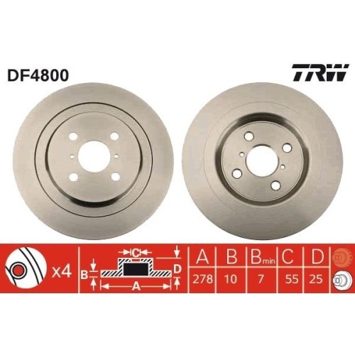 Set discuri frana spate TRW, Toyota Yaris (P13), 12.2010-, Yaris (P9), 01.2005-2014, spate; puntea spate