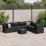 VidaXL Set mobilier de grădină cu perne, 7 piese, negru, poliratan