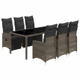 Cumpara ieftin Set bistro de gradina cu perne, 7 piese, gri, poliratan