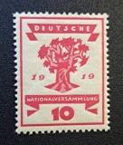 Germania (Deutsches Reich / Weimar 1919) "Nationalversammlung 1919 / Adunarea Națională Weimar - Stejarul" (10Pf Roșu, MINT / Neștampilat) CLK1