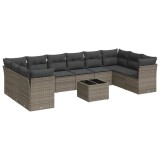 Cumpara ieftin Set canapele de gradina cu perne, 11 piese, gri, poliratan