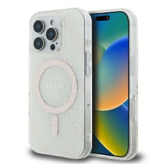 Husa iPhone 16 Pro originala Guess IML 4G Background MagSafe, alb, GUHMP16LH4DTEH foto