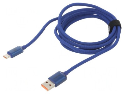 Cablu USB 2.0 A la C 2m albastru textil 100W foto