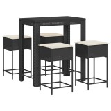 Cumpara ieftin Set mobilier bar de gradina cu perne, 5 piese, negru, poliratan