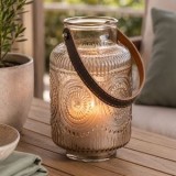 Vază decorativă din sticlă cu m&acirc;ner tip curea, &Oslash;12x18cm, Nude, CMCLASS