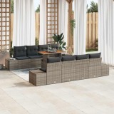 VidaXL Set de dining de grădină, 9 piese , cu perne gri din ratan artificial și lemn de acacia.