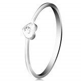 Inel din aur alb de 9K &ndash; inimă cu diamant transparent - Marime inel: 51