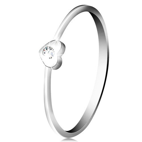 Inel din aur alb de 9K &ndash; inimă cu diamant transparent - Marime inel: 60