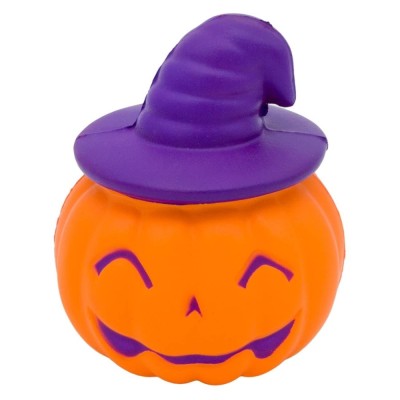Jucărie Squishy Halloween, Dovleac cu Pălărie, Portocaliu/Mov, 11cm foto