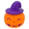 Jucărie Squishy Halloween, Dovleac cu Pălărie, Portocaliu/Mov, 11cm