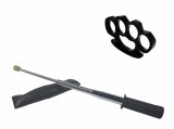 Cumpara ieftin Set Autoaparare: Baston Telescopic Argintiu 47cm, Maner Cauciuc + Box Negru 1cm, Otel, Husa Curea, Ideallstore