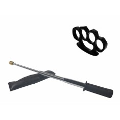 Set baston telescopic flexibil argintiu, maner cauciuc, 47 cm + box negru 1 cm grosime