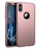 Cumpara ieftin Husa Full Cover Fata+Spate Apple iPhone X, Rose Gold, Carcasa Protectie Completa, Plastic