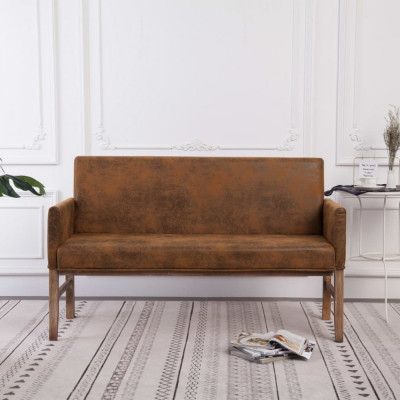 vidaXL Bancă cu brațe, maro, 140 cm, piele &amp;icirc;ntoarsă ecologică 281338 foto