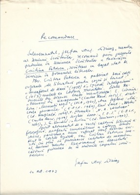 A3578N Ștefan Augustin Doinaș, act scris și semnat olograf, 1973 foto