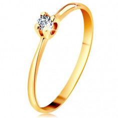 Inel din aur 585 - diamant transparent în montură în patru puncte, brațe înguste - Marime inel: 57