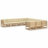 Set mobilier gradina cu perne, 11 piese, maro, lemn masiv pin GartenMobel Dekor, vidaXL
