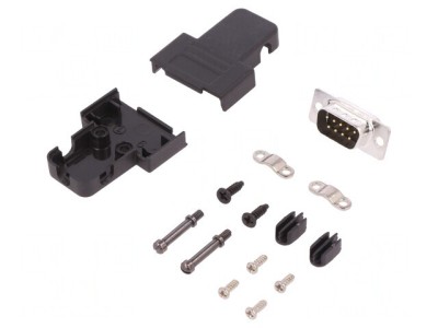 D-Sub 9-PIN Mufă Tată Lipire Neagră Kit Complet foto
