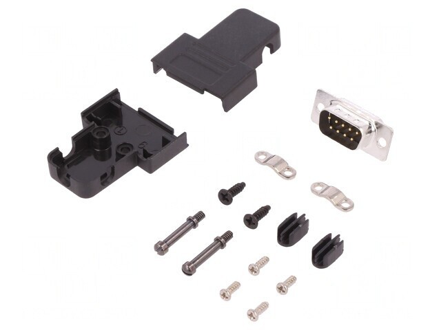 D-Sub 9-PIN Mufă Tată Lipire Neagră Kit Complet