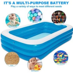 Piscina gonflabila dreptunghiulara pentru copii, Family, Bleu-Alb, 200x150x50 cm