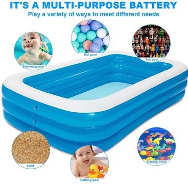 Piscina gonflabila dreptunghiulara pentru copii, Family, Bleu-Alb, 200x150x50 cm