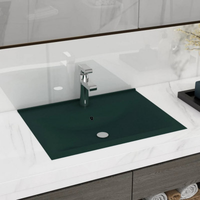 vidaXL Chiuvetă baie lux, orificiu robinet verde mat 60x46 cm ceramică foto