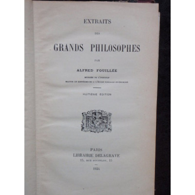 EXTRAITS DES GRANDS PHILOSOPHES - ALFRED FOUILLEE foto