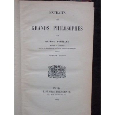 EXTRAITS DES GRANDS PHILOSOPHES - ALFRED FOUILLEE foto