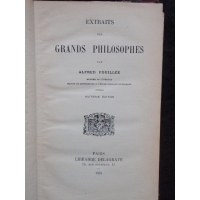 EXTRAITS DES GRANDS PHILOSOPHES - ALFRED FOUILLEE foto